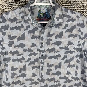 Robert‎ Graham Short Sleeve Button Up Shirt Mens XL Blue Camoflage Cotton